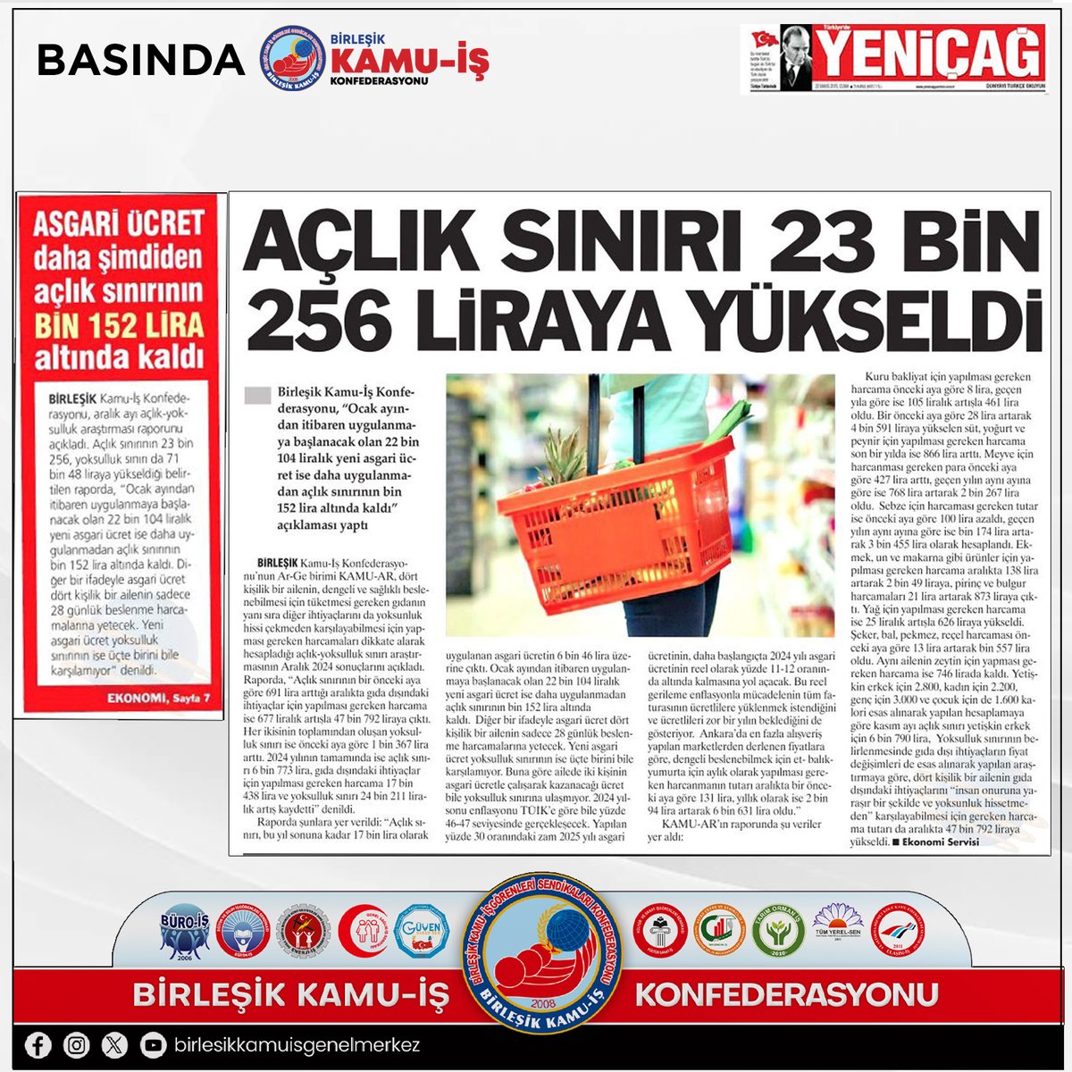 kamuiskonf's tweet photo. Kondeferasyonumuz Arge birimi Kamu Ar tarafından yapılan Aralık ayı Açlık yoksulluk Rakamları Araştırması yazılı basında geniş şekilde yer aldı.
#kamuar #açlık #yoksulluk #rakamları #araştırma #asgariucret https://t.co/W2XPRXSgR0