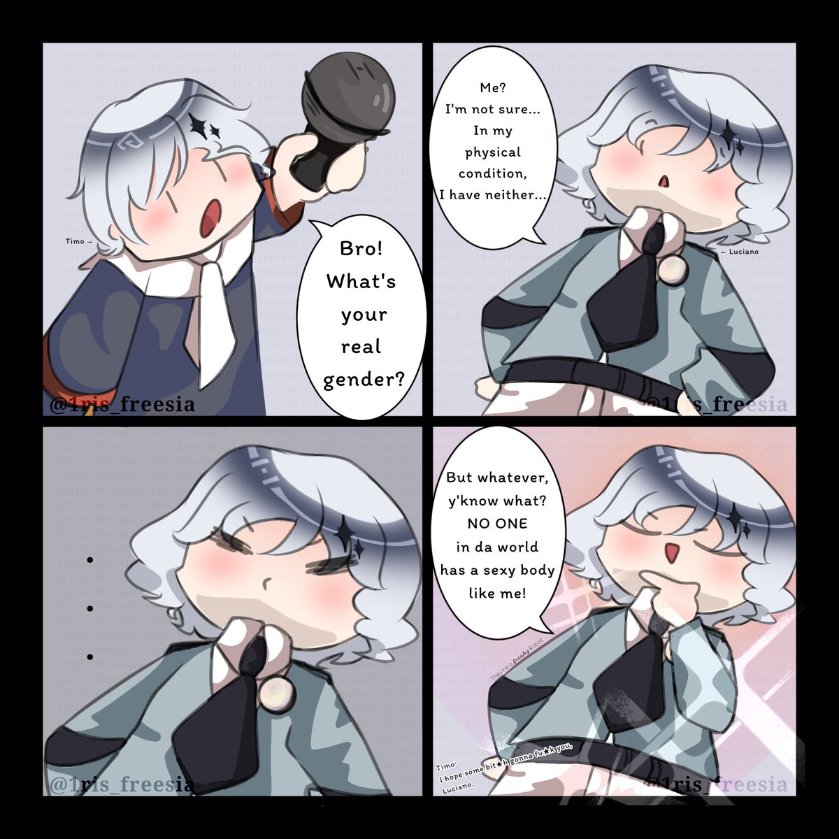 1ris_freesia's tweet photo. Timo: What should I call them, brother or sister...? 😮💨
#Oc #originacharacters #originalcharacterart #digitalart #art #Chibi #commic https://t.co/BmoOs8fnbg
