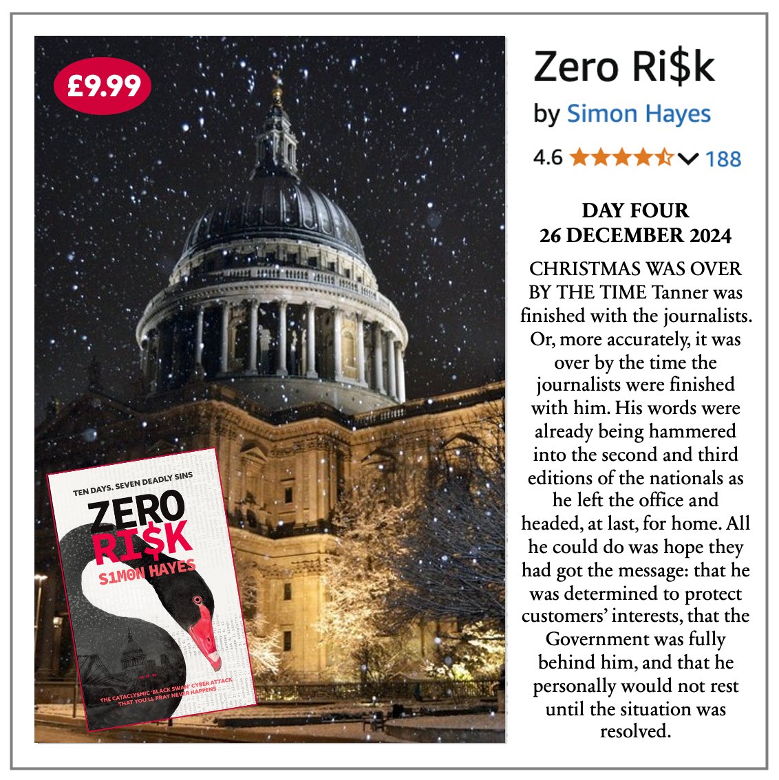 Happy Boxing Day: DAY FOUR... Ten Days, Seven Deadly Sins, #ZeroRisk 

Buy it today: amazon.co.uk/Zero-Ri-k-Simo…

#ChristmasBooks #ChristmasCrime #ChristmasThrillers #CrimeThrillers #Newcrime #NewThrillers