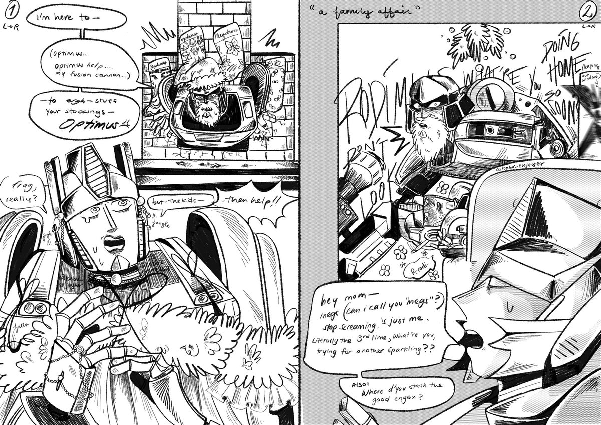 texaid_captain's tweet photo. (Read left to right): merry holidays from their family to yours! Hope SOMEBOT got their stocking stuffed today… 😌

#maccadam #maccadams #transformers #transformersone #megop #tfone #idw #soundrod https://t.co/YFRWRCj5Mv