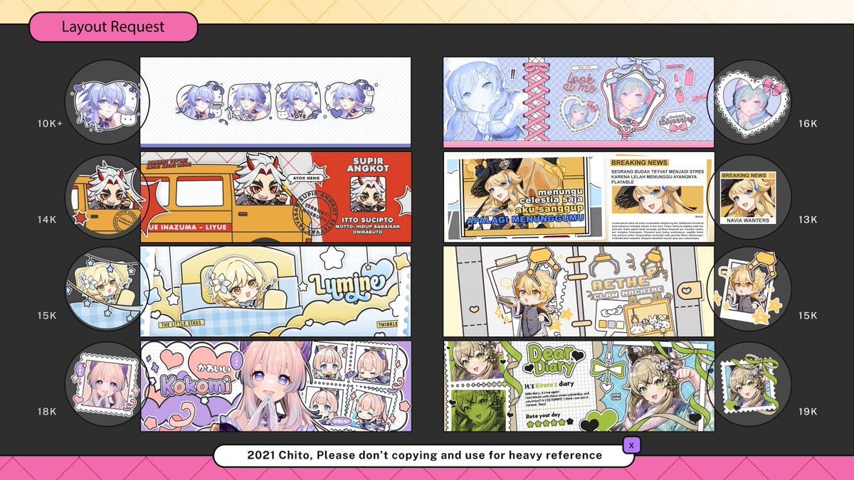 cheeydar's tweet image. boleh bantu repostnya? terima kasih!

Halo! hari ini chito kembali open req untuk layout sampai 29 Desember. Untuk lihat katalog dan TNC-nya ada di sini yah chitollection.uwu.ai, payment bisa via qris &amp;lt;3.

#zonauang