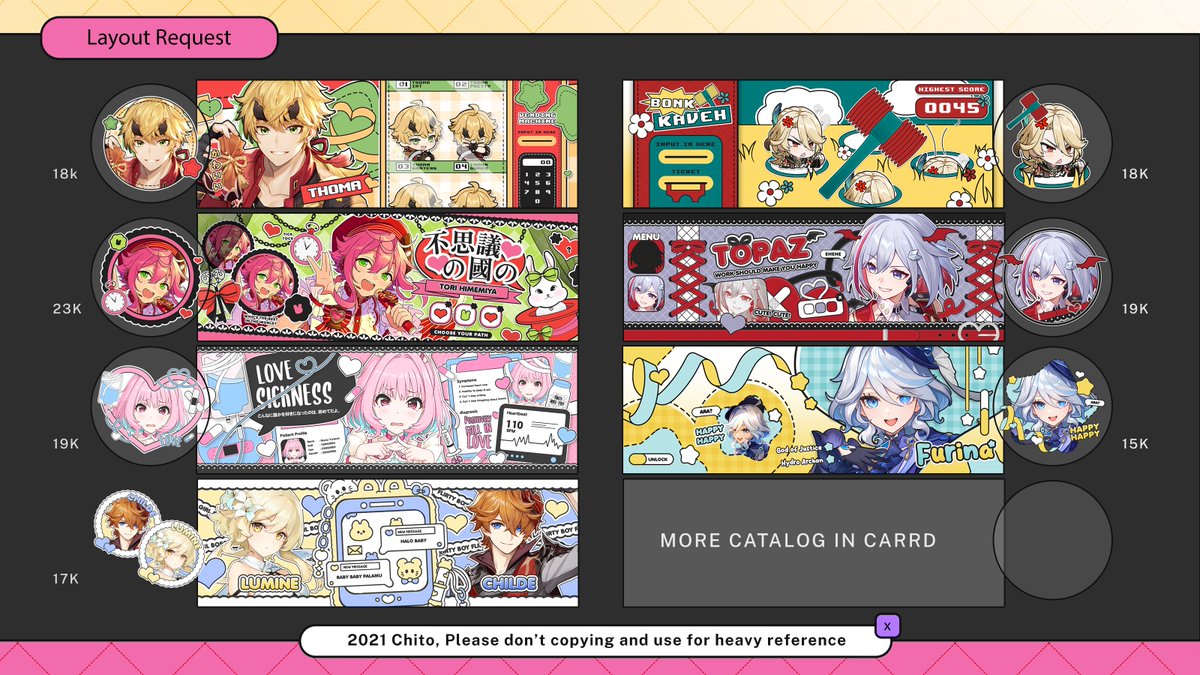 cheeydar's tweet image. boleh bantu repostnya? terima kasih!

Halo! hari ini chito kembali open req untuk layout sampai 29 Desember. Untuk lihat katalog dan TNC-nya ada di sini yah chitollection.uwu.ai, payment bisa via qris &amp;lt;3.

#zonauang