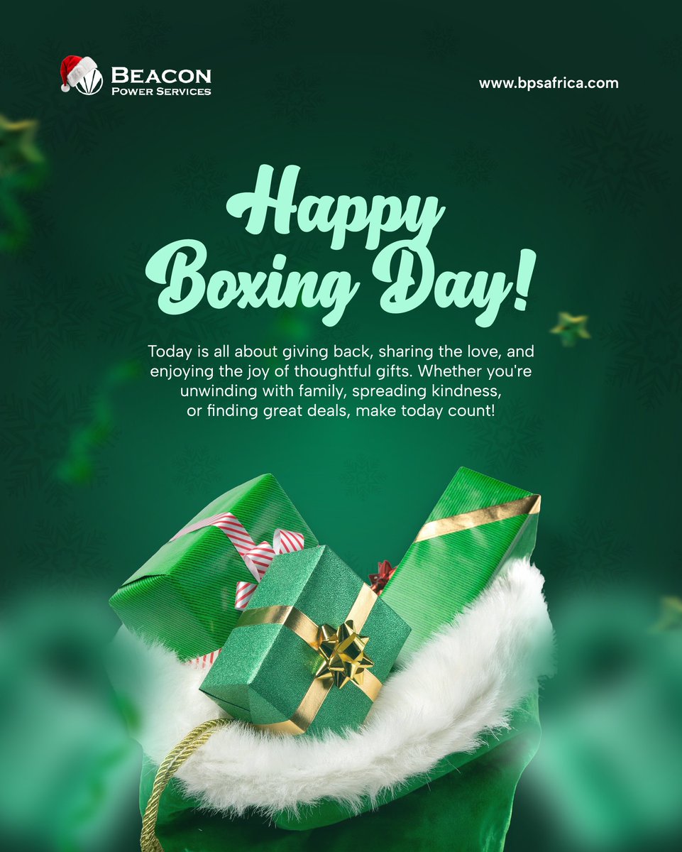 Happy Boxing Day! 

Today is all about giving back, sharing the love, and enjoying the joy of thoughtful gifts. Whether you're unwinding with family, spreading kindness, or finding great deals, make today count! 

#beaconpowerservices
#BoxingDay #SeasonOfGiving #SpreadTheJoy