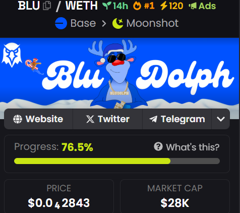 $BLU is currently #1 on moonshots trending for base!

Buy $BLU now before bonding and come join our community 💙

BUY - dexscreener.com/base/0xdead524…

#Base #moonshot #memecoin100x #CryptoNews #CryptoTrading $SKI $GEKO $BEPU $BEPA $PEPE