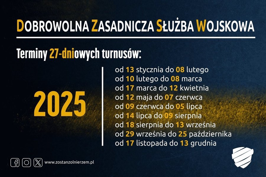 WCR_Zamosc's tweet photo. Terminy📅 szkolenia #DZSW w 2025 roku❗
🕵Szczegóły 👉 https://t.co/ThoE9VsW2q

@ZolnierzRP
@wcrzamosc
2 Hrubieszowski Pułk Rozpoznawczy
18 Pułk Przeciwlotniczy
3 Zamojski batalion zmechanizowany

#WojskoPolskie🇵🇱 #DołączDoNas #ZostańŻołnierzem #WCRZamość #elew #2pr #18pplot #3bz https://t.co/wxsm4BNj4C