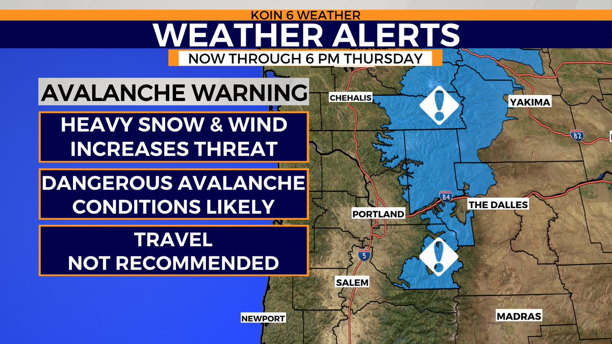 JoshCozartWx's tweet photo. Travel in and around avalanche prone terrain is not recommended through Thursday.
@KOINNews #ORwx #WAwx #AvalancheWarning #WinterWeather https://t.co/2wl3sR2IYs