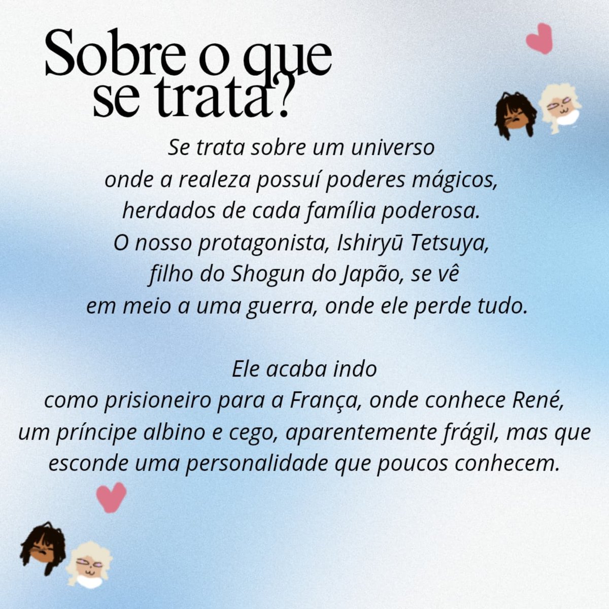 Lina_geh's tweet photo. DIVULGANDO MEU LIVRO BL

"Olhar através da alma" é um BL escrito por mim, uma escritora mirim, você pode o encontrar através do link nos comentários, ou pode pesquisar pelo nome da história diretamente no Wattpad! Por favor, me siga, republique ou compartilhe com alguém https://t.co/FzKWWqmteM
