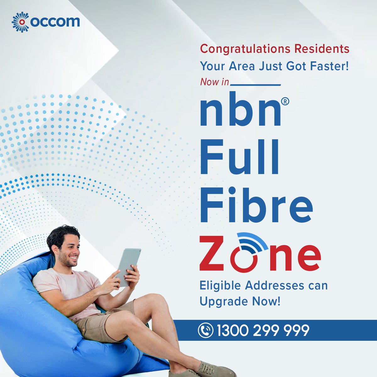 Occomaus's tweet photo. You're now in the NBN Full Fibre Zone! 
Get ready to experience the ultimate speed and reliability with your new fibre connection. 
Check your address eligibility at https://t.co/HMrcpiIKCM or call 1300 299 999 to upgrade now!

#Occom #Australia #fullfibreupgrade #internet https://t.co/9UosSu7bcQ