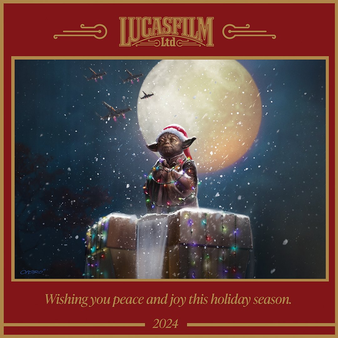 ILMVFX's tweet photo. From our galaxy to yours, Happy Holidays!

Enjoy the official @Lucasfilm 2024 holiday card with art by ILM’s very own Chelsea Castro. https://t.co/hagcAF0HQn