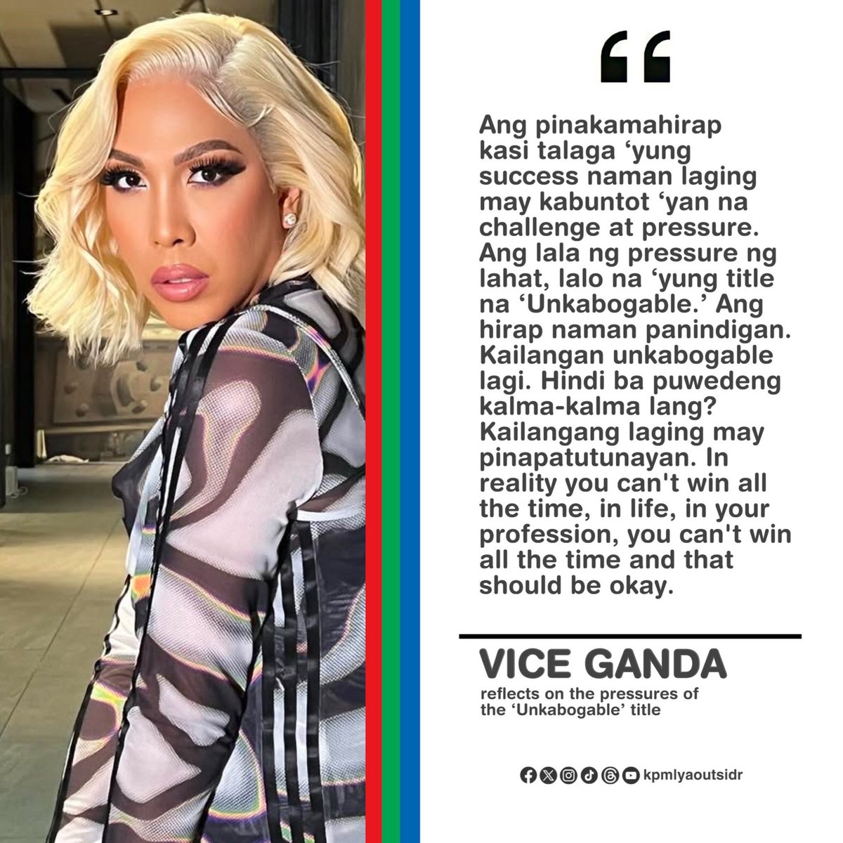 kpmlyaoutsider's tweet photo. READ: Unkabogable Phenomenal Star Vice Ganda opened up about the pressures that have come with his immense success.
#ViceGanda #Unkabogable https://t.co/OAYk8Rnxcm