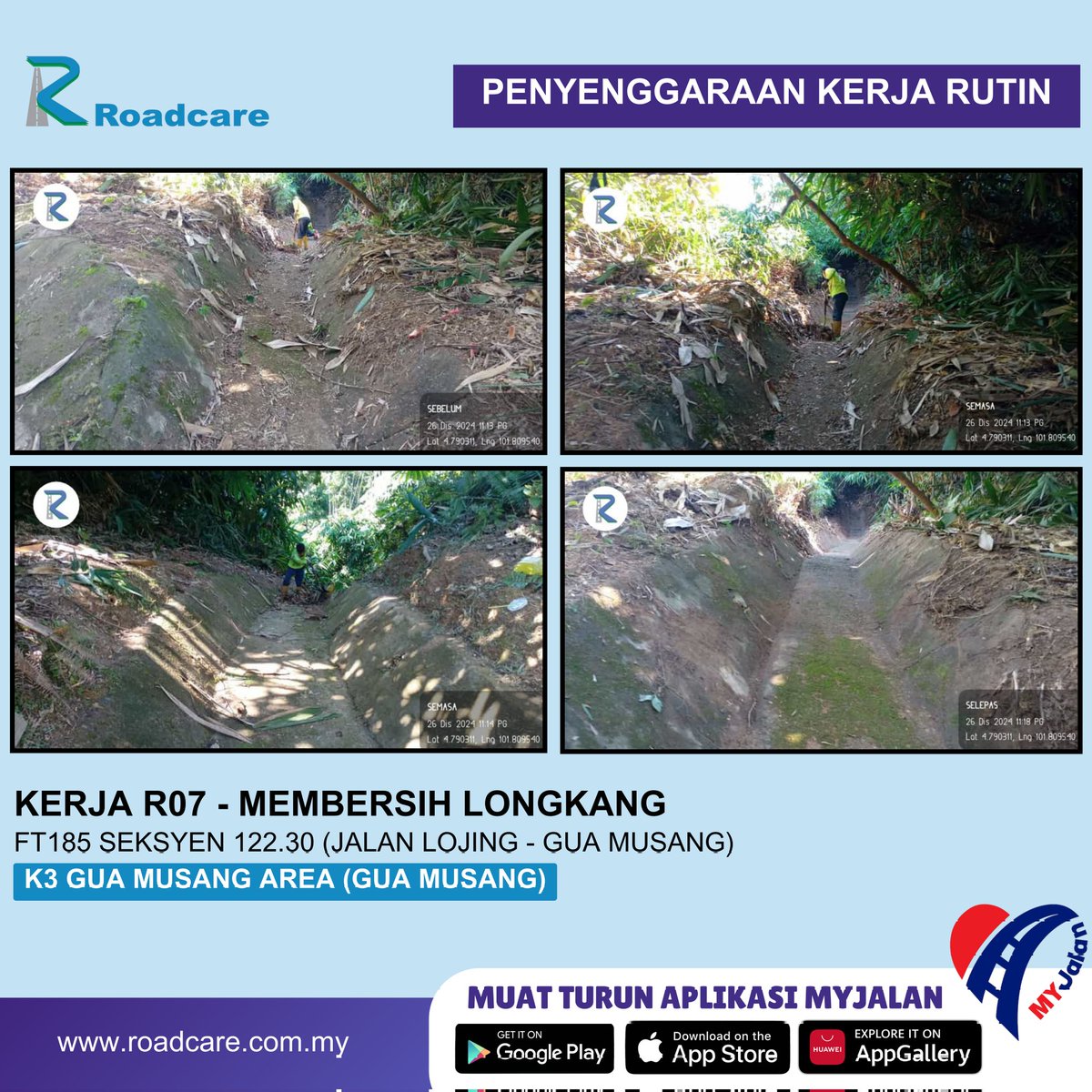 Kerja membersih longkang R07 di laluan FT185 Jalan Lojing - Gua Musang, Jajahan Gua Musang , Kelantan oleh #teamroadcare 

<a href="/jkrguamusang/">JKR Gua Musang</a> 
<a href="/BhgJalan_Kelate/">Bhg Jalan JKR Kelantan</a> 
<a href="/IPJKR_Official/">JKR Malaysia Rasmi</a> 
<a href="/ZTTCSFJ/">ZTT CSFJ</a> 
<a href="/JKRKelantan/">ᴊᴋʀ ɴᴇɢᴇʀɪ ᴋᴇʟᴀɴᴛᴀɴ</a> 
<a href="/Roadcare_HQ/">ROADCARE (M) SDN BHD</a> 
<a href="/Roadcare_Kelntn/">ROADCARE WILAYAH KELANTAN</a>