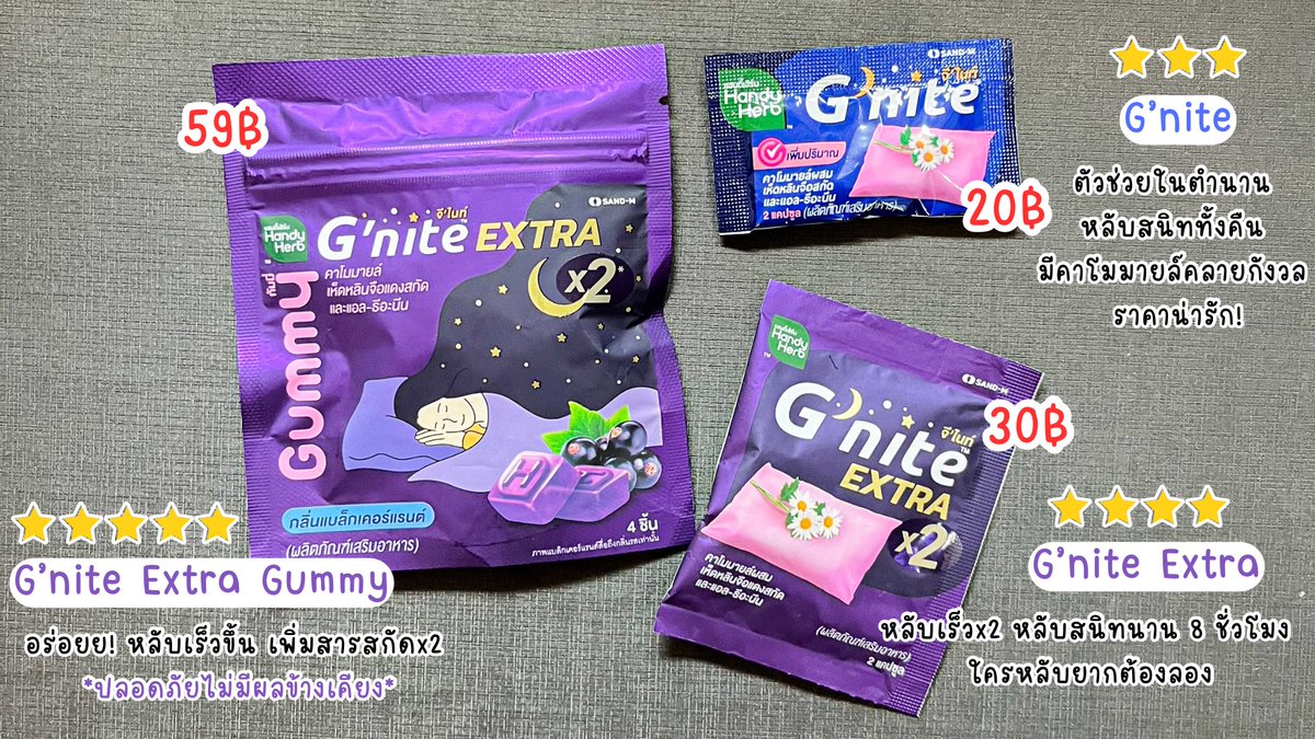 แฟนตัวยง #Gnite มุงด่วน!💥 มัดรวมตัวช่วยนอนหลับครบจบ ทั้งแบบกัมมี่ อร่อยกินง่ายสุดๆ แบบแคปซูลหรือจะเป็นแบบช็อต บอกเลยว่าสายนอนไม่หลับ หลับไม่สนิท จดไปตำได้เลย💙📍

#GniteGummy #GniteBeautieGummy #GniteCollagenshot #GniteExtra #GniteExtraGummy #NightNight  #Gniteตัวช่วยแก้ปัญหานอนไม่หลับ #มัดรวมตัวช่วยแก้ปัญหานอนไม่หลับ