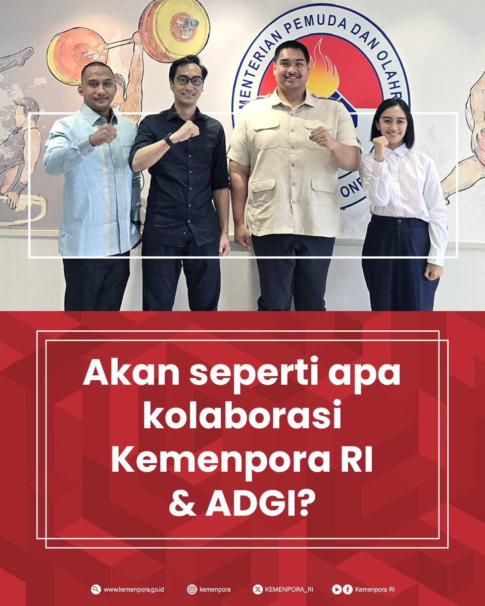 KEMENPORA_RI's tweet photo. yang berdampak melalui seni dan desain grafis. 🎨✨
Bagaimana bentuk kolaborasi Kemenpora dengan ADGI? Tunggu kabar Minpora berikutnya dan bersiaplah menjadi bagian dari kolaborasi ini! 💡👨🎨
#Kemenpora
#PemudaMajuOlahragaJaya
#ADGI
#DesainGrafisIndonesia https://t.co/DWipewiL7e