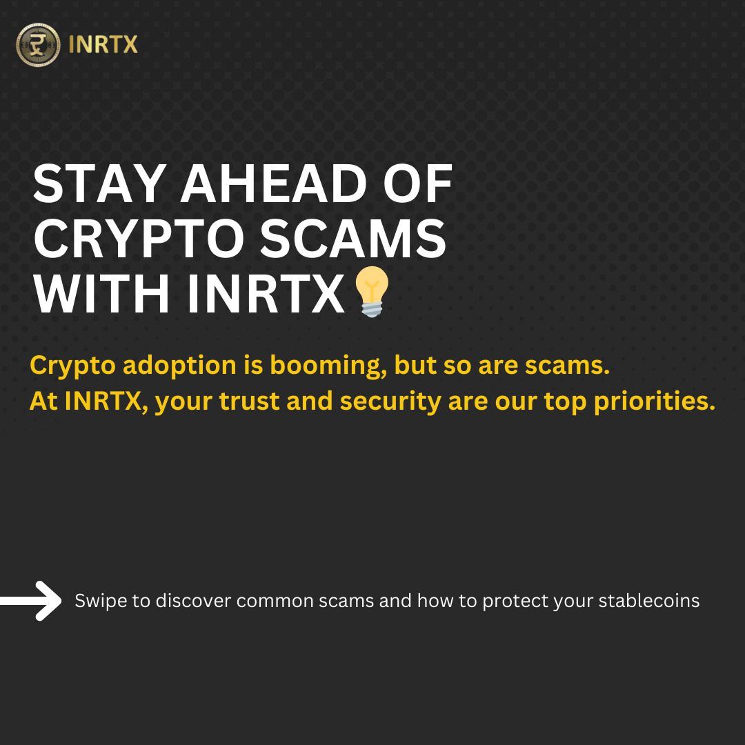 inrtx_io's tweet photo. 🚨#Crypto scams are on the rise! Stay informed and protect your assets with these tips from #INRTX. https://t.co/6wVN1XZgII