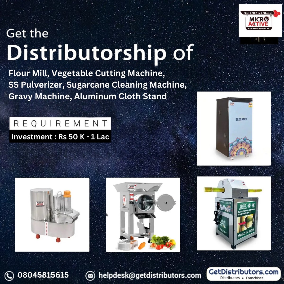 getdistributors's tweet photo. Appointing #Distributors for Flour Mill, Vegetable Cutting Machine, Gravy Machine, SS Pulverizer, Sugarcane Cleaning Machine.
Brand 👉 #MicroActive
Details 👉 https://t.co/TqUXWHpEg0

★Investment : 50 K - 1 Lac
✓Hurry to take #Distributorship !

#JKEnterprise #Dealers https://t.co/PFaIWH461M