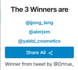 Drtrue_'s tweet photo. 🎉RT 이벤트 당첨을 축하드립니다!🎉

@jjong_lang
@alerjxm
@yabbi_cosmetics 

당첨자 분들은 쪽지함을 확인해 주세요!💌

다시 한번 이벤트에 참여해주신 모든 분들께 
감사한 마음을 전합니다.💕
더 많은 이벤트와 좋은 제품 선보일 예정이니
많은 관심과 애정과 성원 부탁드립니다.⌯>ᴗ<⌯ಣ https://t.co/aKL5psaII5