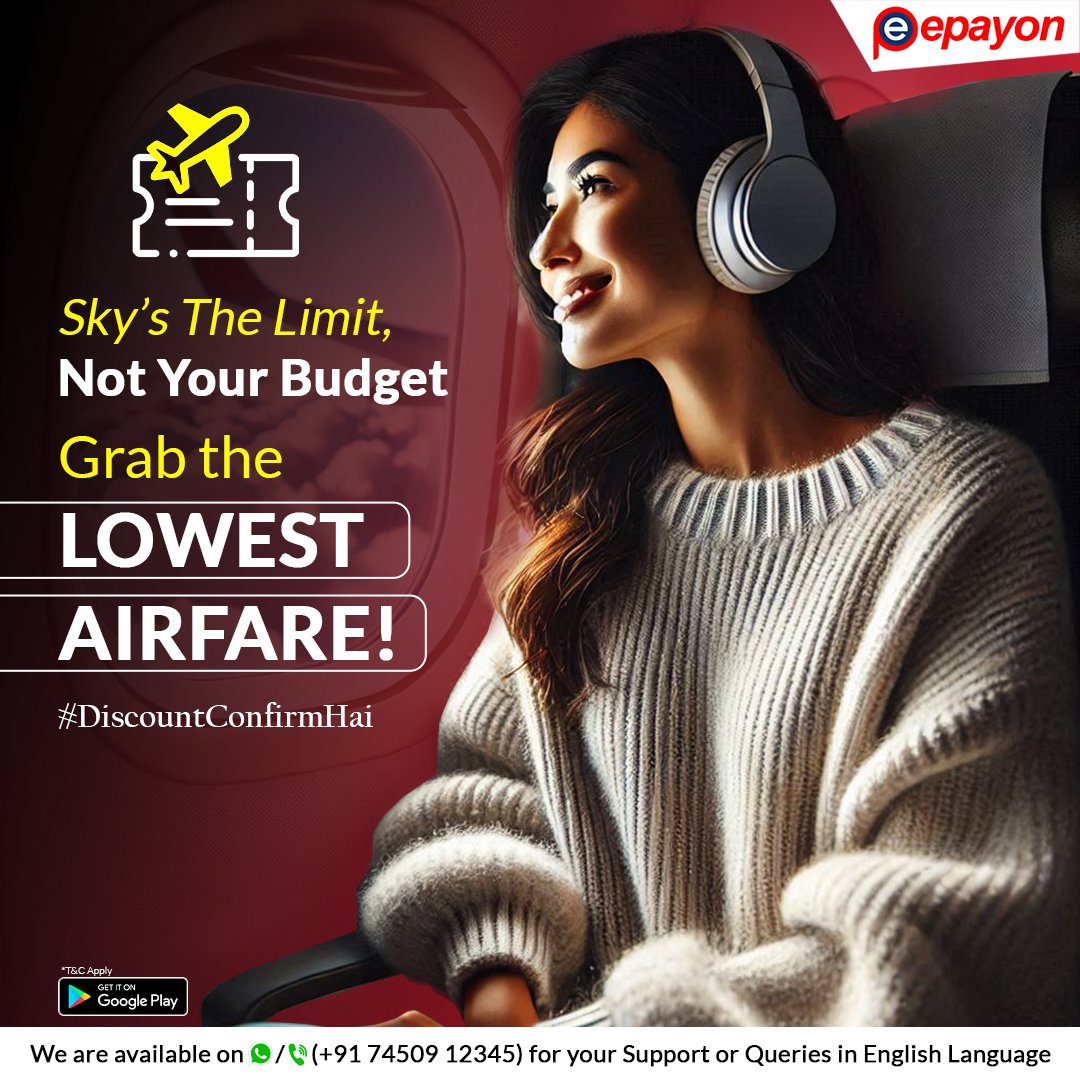 ePayonApp's tweet image. 𝗕𝗼𝗼𝗸 𝗳𝗹𝗶𝗴𝗵𝘁 𝘁𝗶𝗰𝗸𝗲𝘁𝘀 𝗮𝘁 &quot;𝙏𝙝𝙚 𝙇𝙤𝙬𝙚𝙨𝙩 𝙋𝙧𝙞𝙘𝙚&quot; 𝗼𝗻𝗹𝘆 𝗼𝗻 𝗲𝗣𝗮𝘆𝗼𝗻. 🛫🛬
🔗epayon.app
𝗪𝗵𝗮𝘁𝘀𝗔𝗽𝗽 𝗖𝗵𝗮𝗻𝗻𝗲𝗹: whatsapp.com/channel/0029Va…

#FlightTicketBooking #CheapFlights #ePayon #DiscountConfirmHai