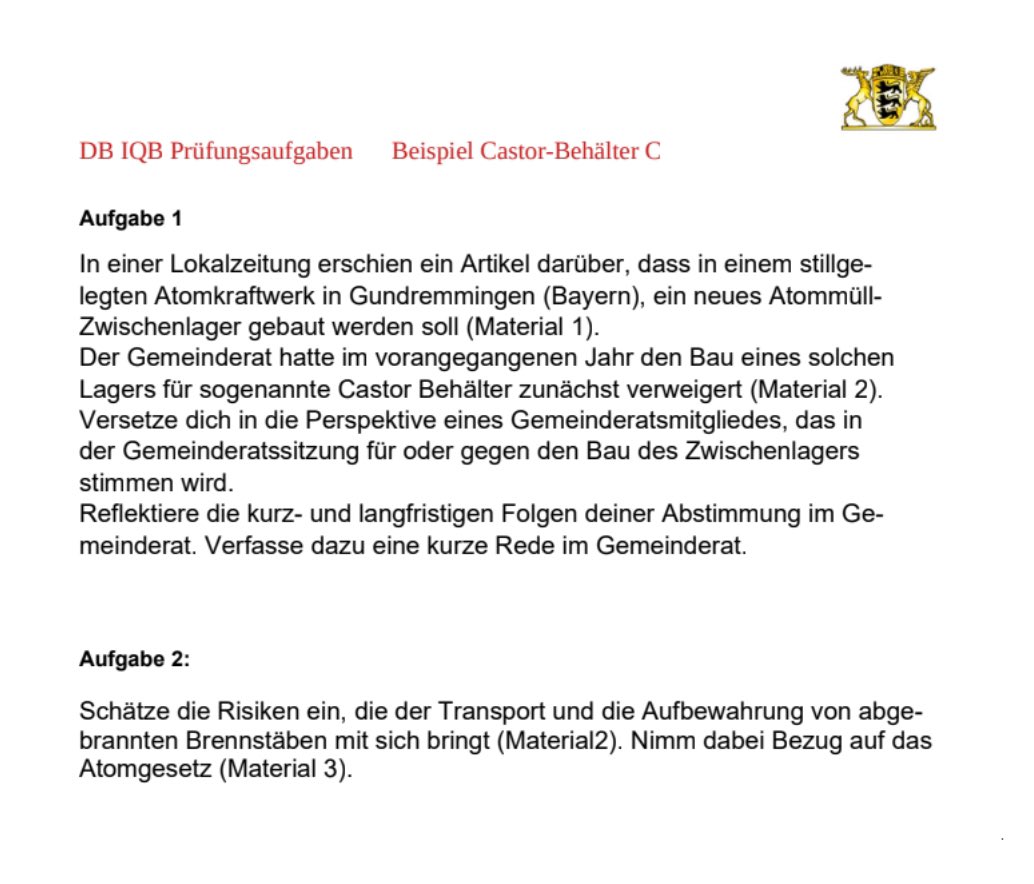andreasnukechem's tweet photo. Falls jemand nicht glaubt, dass unser Bildungssystem - besonders unter den Grünen - missbraucht wird, um unsere Kinder zu indoktrinieren.

Das hier ist eine Abituraufgabe in Baden-Württemberg.

Man soll eine Rede im Gemeinderat schreiben zum Thema was die Folgen für die Stadt sind falls dort ein Zwischenlager für abgebrannten Kernbrennstoff gebaut wird.

Im Fach Physik.
