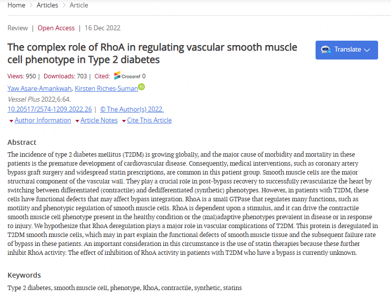 Vessel_Plus's tweet image. Explore the intricate role of #RhoA in vascular #smoothmusclecell (VSMC) phenotype regulation in Type 2 Diabetes!🧬
✔️RhoA&apos;s dual role in VSMC contraction &amp;amp; proliferation
✔️Implications for #vascular complications in #T2D
✔️Potential therapeutic targets
oaepublish.com/articles/2574-…