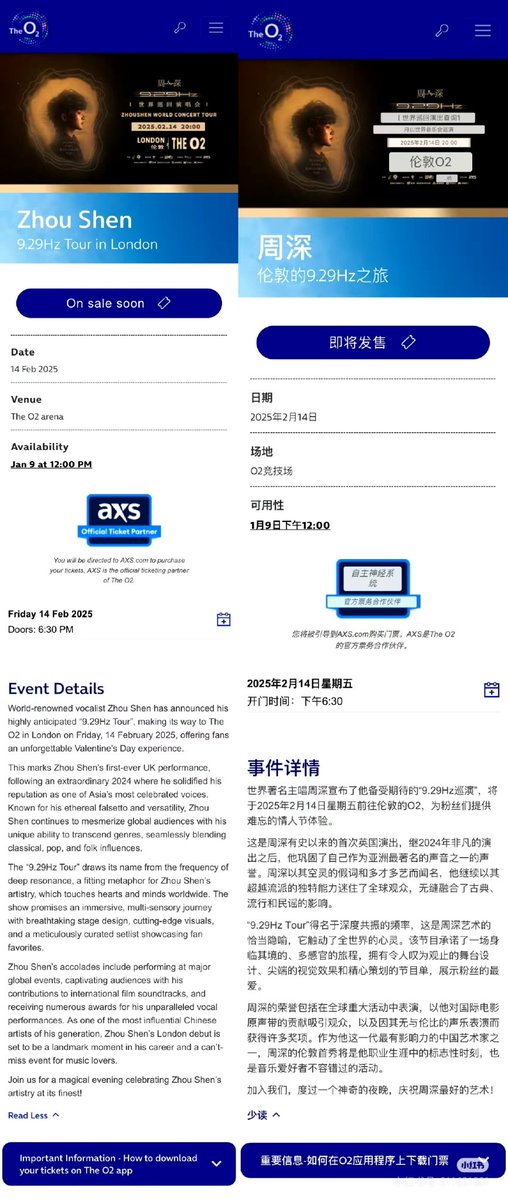 Yolande_2011's tweet photo. World-renowned vocalist Zhou Shen has announced his highly anticipated“9.29Hz Tour”, making its way to TheO2 in London on Friday, 14 February 2025, offering fans  an unforgettable Valentine's Day experience.#ZhouShen #concert https://t.co/y5JebX7cp4