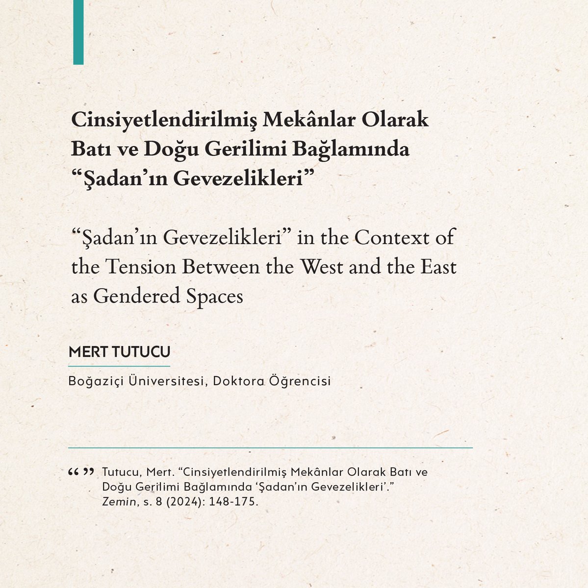 zemin_dergi's tweet photo. Mert Tutucu, Halid Ziya Uşaklıgil’in “Bir Şi‘r-i Hayal” eserinden hareketle Doğu-Batı gerilimini çözümlemeyi amaçladığı makalesinde, oryantalist ve oksidentalist anlayışın Doğu’nun ve Batı’nın cinsiyetlendirilmesindeki tezahürlerini irdeliyor.

📖 https://t.co/gyOoHMtRyw https://t.co/LHaMnMo1lL