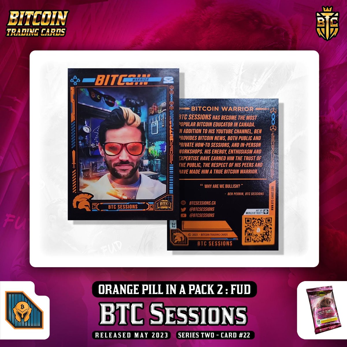 Bitcoin Trading Cards (@btc_cards) on Twitter photo BTC Sessions – The Bitcoin Educator 🟠
📖 From the Orange Pill in a Pack 2: FUD – Series 2, Card #22
"Why Are We Bullish?" – Ben Perrin, aka <a href="/BTCsessions/">BTC Sessions 😎</a> , is Canada’s leading Bitcoin educator. Known for his vibrant personality and passion, Ben has created how-to guides, BTC Sessions – The Bitcoin Educator 🟠
📖 From the Orange Pill in a Pack 2: FUD – Series 2, Card #22
"Why Are We Bullish?" – Ben Perrin, aka <a href="/BTCsessions/">BTC Sessions 😎</a> , is Canada’s leading Bitcoin educator. Known for his vibrant personality and passion, Ben has created how-to guides,
