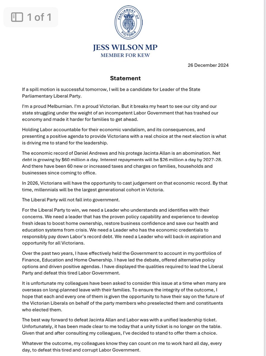 If a spill motion is successful tomorrow, Jess Wilson will be a candidate for Lib leadership #springst