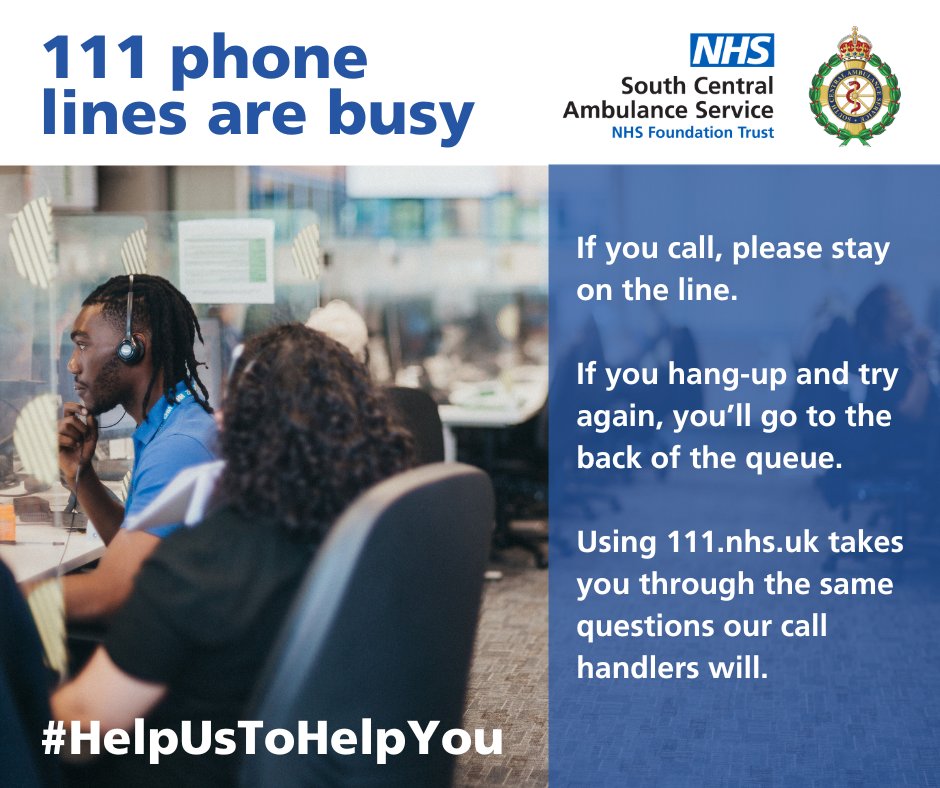Boxing Day is one of the busiest days of the year for our NHS 111 team.

Help us help the most patients by only calling if you have an urgent medical problem that can't wait or you can't get to an NHS walk-in service today.

You can also go online at 111.nhs.uk