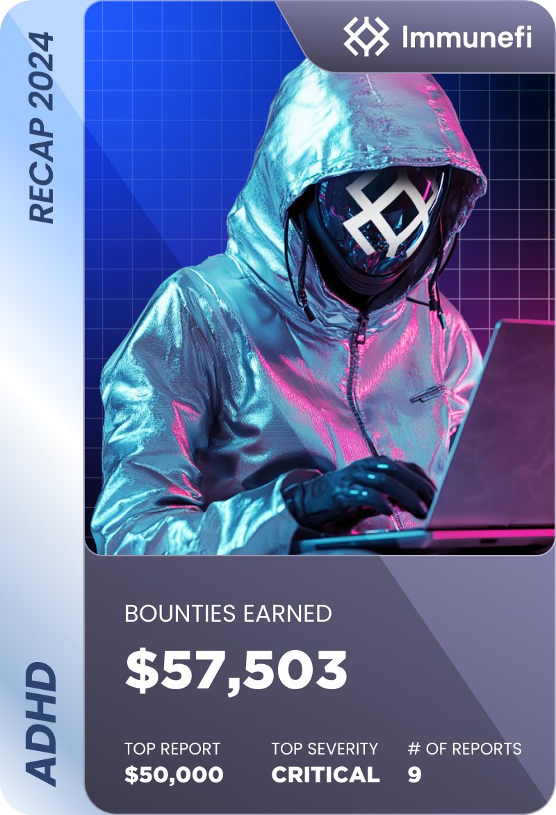 2024 in the books! Grateful to be part of the ⁦<a href="/immunefi/">Immunefi</a>⁩ community. On to bigger challenges in 2025! 🚀#BugBounty #Web3Security