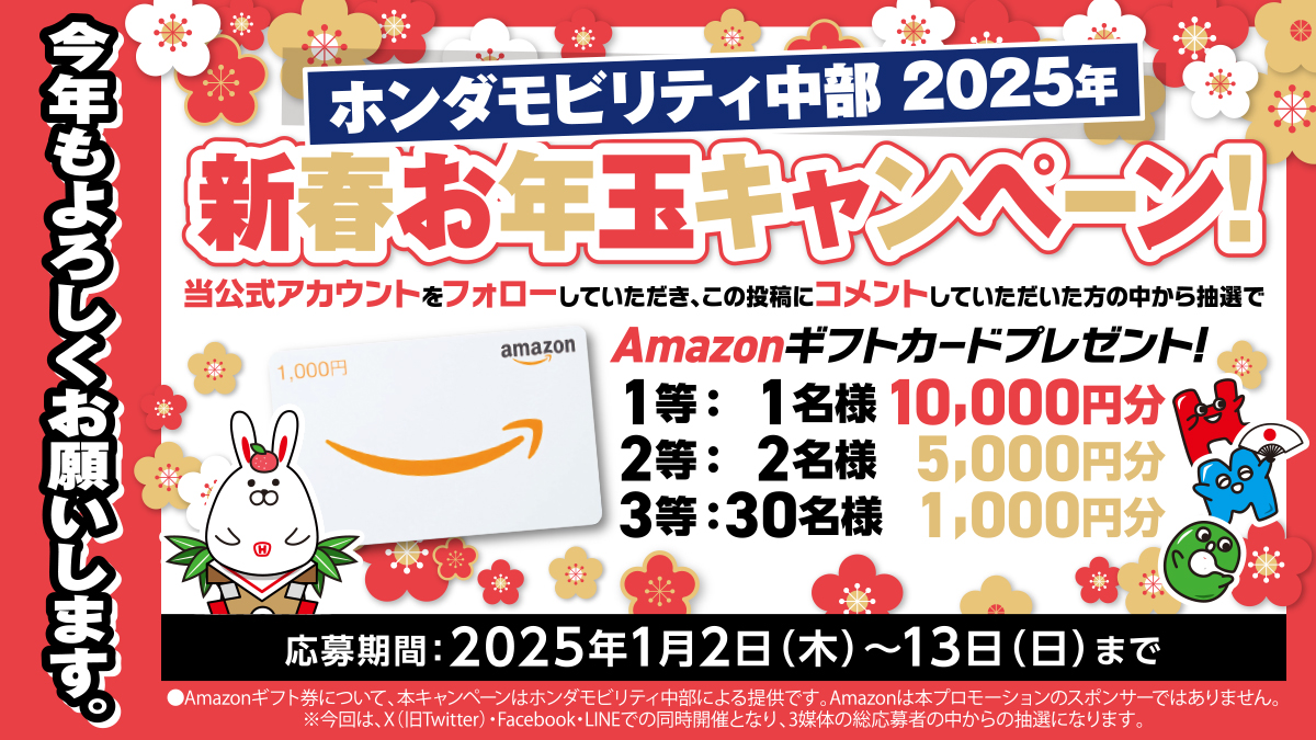 🎍2025年 新春お年玉キャンペーン🎍 Amazonギフトカードを抽選で33名様