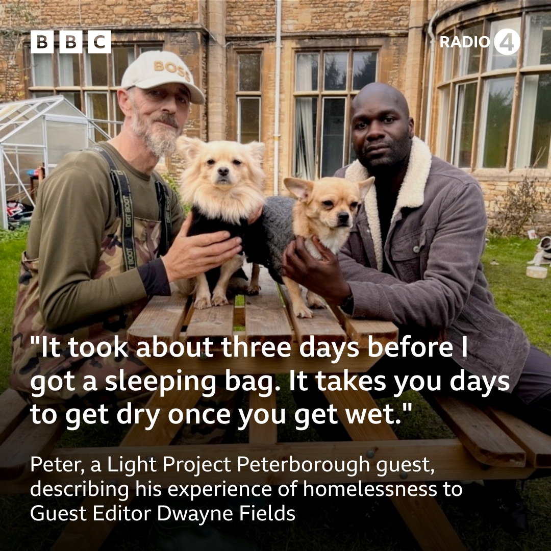 BBCr4today's tweet photo. With his #R4Today guest edit, @DwayneFields wants to highlight the topic of homelessness.

He visits Light Project Peterborough, which supports homeless people, and speaks to guest Peter about his experiences of sleeping rough.