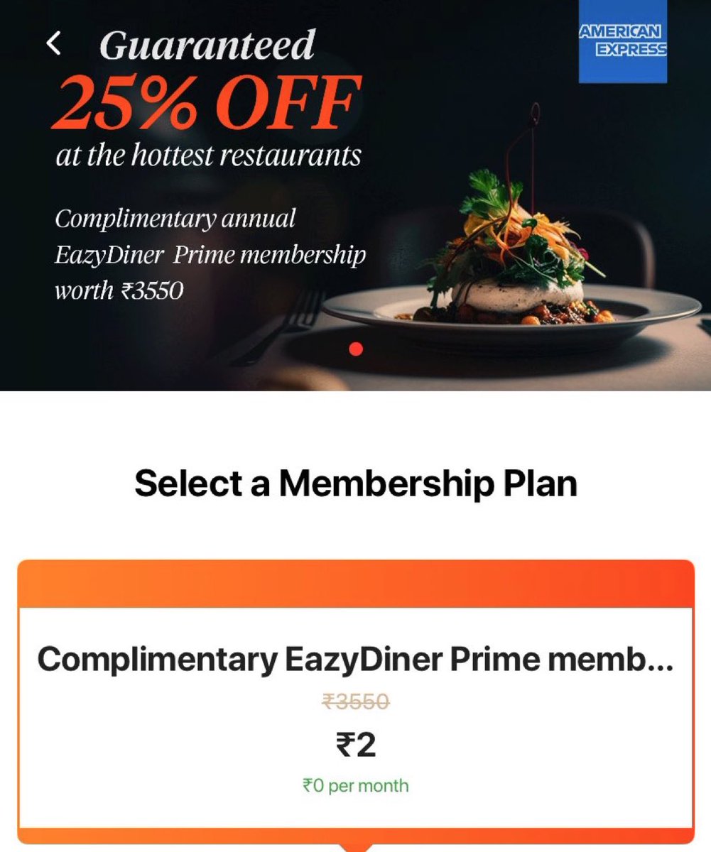 CreditCruze's tweet image. 🎉 1-Year EazyDiner Prime Membership @₹2🎉

👉 Through Select Amex Credit Cards only 

🔗 Link : tinyurl.com/FreeEazydinerA…

Comment, if you could grab the same ! 

Follow @credit_cruze for such offers 😎
#EasyDining 🍽️ #AmexOffers 💼 #Eazydiner 🏆