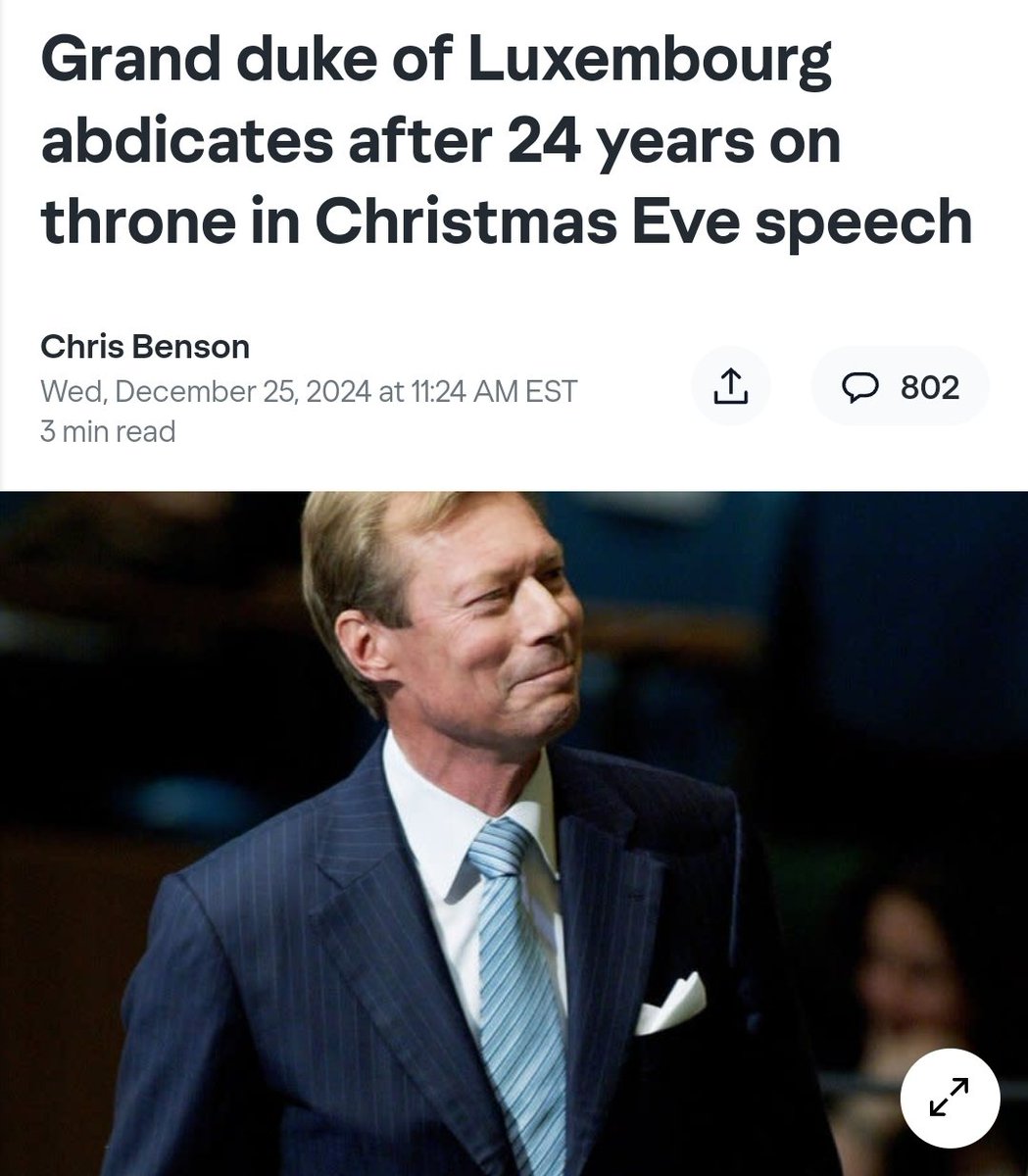 TifaniesweTs's tweet image. Grand duke of Luxembourg #abdicates after 24 years on throne in Christmas Eve speech

upi.com/Top_News/World…