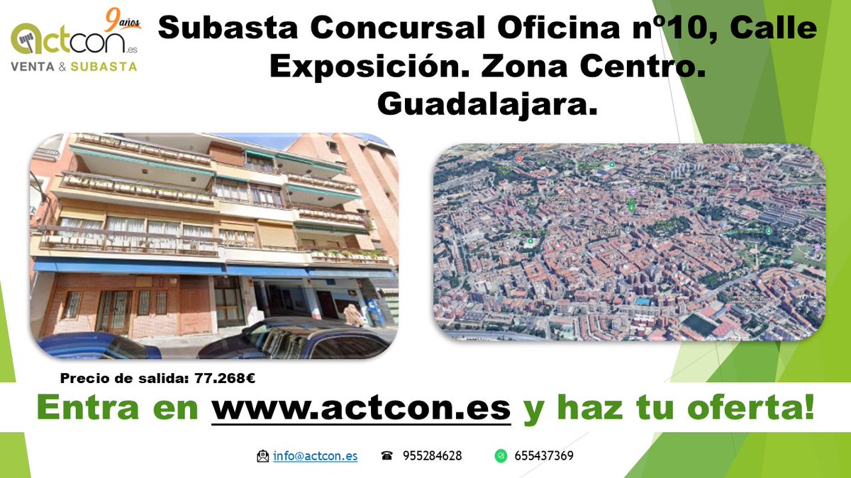 ActconSubastas's tweet photo. 📢Subasta Concursal Oficina Nº 10. Calle Exposición. Zona Centro Histórico. Guadalajara.📢
https://t.co/nYi7UHEJnz
Info en https://t.co/oXYXP1F1X0
#OPORTUNIDAD #Subasta #subastasonline #Actcon #actcon #inmuebles #oficina #Guadalajara #guadalajara https://t.co/38cAvy6wZO