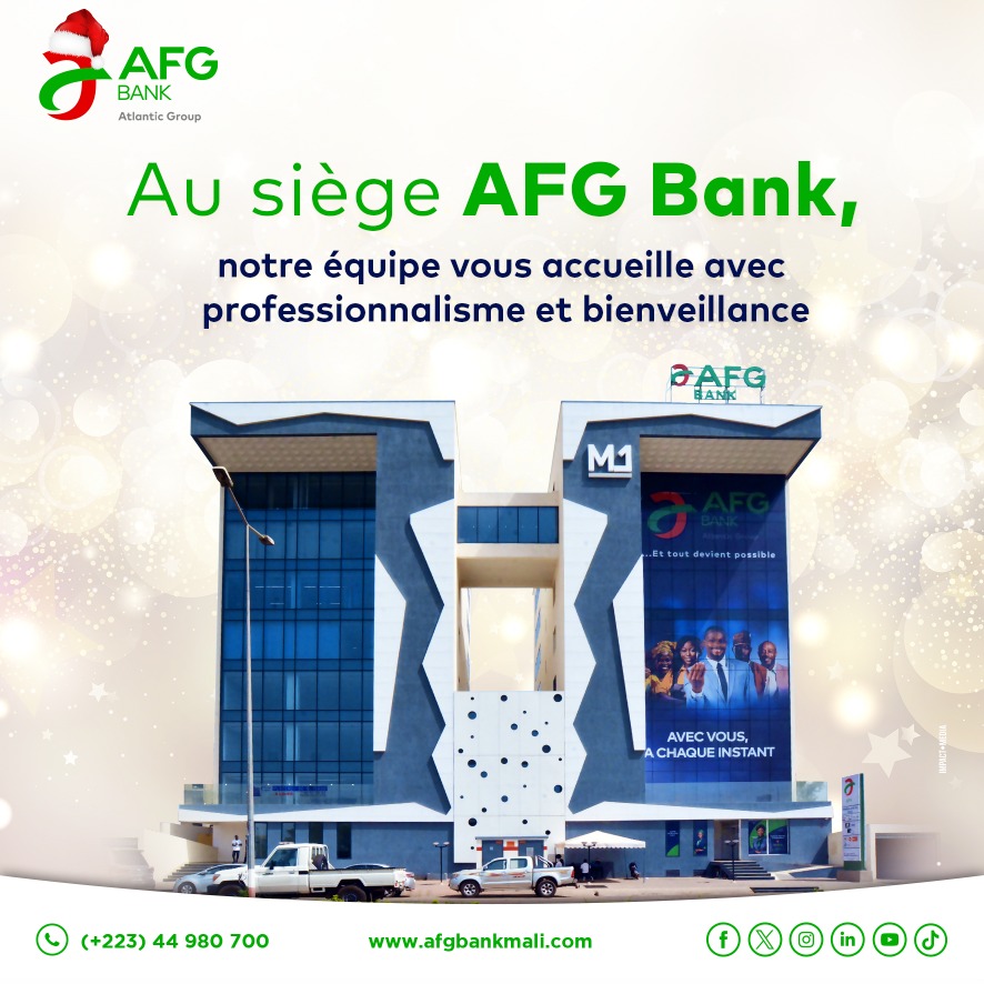 afgbankmali's tweet image. 🏦 Au siège d’AFG Bank, votre satisfaction est notre priorité !

Nos équipes vous reçoivent avec bienveillance et professionnalisme pour répondre à tous vos besoins.

📍Hamdallaye ACI 2000, Rue 286, Immeuble M1, Bamako.

#AFGBankMali #AccueilAuSiège #ProximitéClient