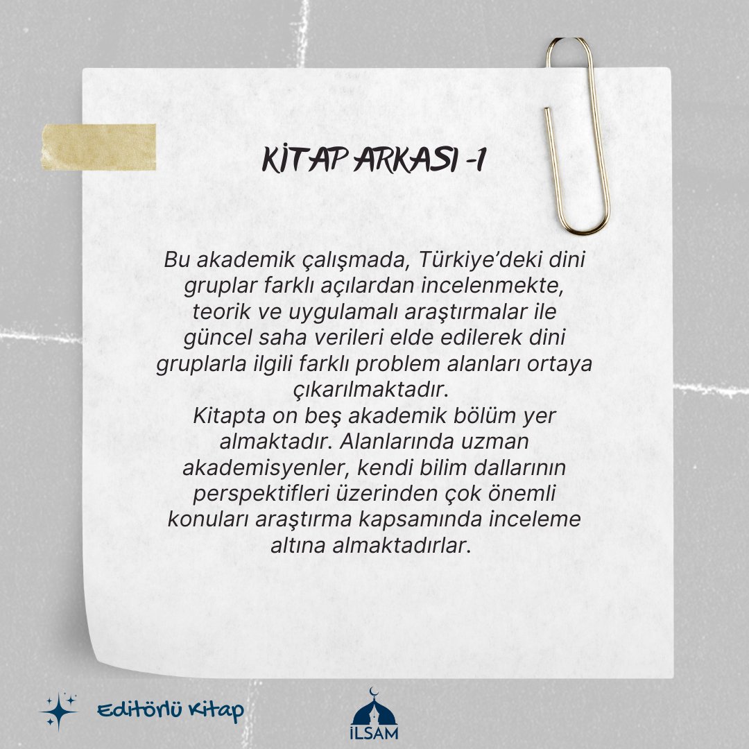 ilsam_tr's tweet photo. 🔔Doç.Dr. Mustafa SARMIŞ hocamızla çalıştığımız "TÜRKİYE'DE DİNİ GRUPLAR" kitabı @nobelyayin' dan çıkmıştır. Akademi camiasına kazandırdığı değerli çalışmalarından dolayı editörümüz ve katkıda bulunan tüm bölüm yazarlarımıza teşekkür ederiz.#ilsam #nobelyayınları #dinpsikolojisi https://t.co/AJsrhGnebu