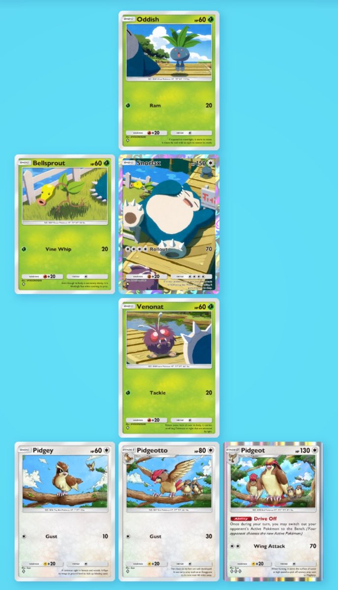 HELP:
Anybody knows cards in TCG Pocket that have connected artwork?

Pretty much like the ones below.
Snorlax connecting to grass types or something like the Pidgey family standing on a very long branch.

#tcgpocket
#pokemontcgp