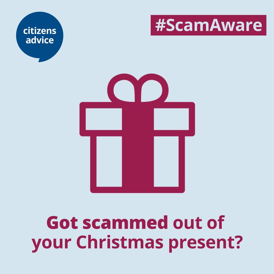 🎁 Is there a space left under your #Christmas tree for a present that didn’t arrive?

If you’re worried you’ve been scammed we can help.

Be #ScamAware and check our online advice to see what you can do ⤵️
buff.ly/4gtx3aq