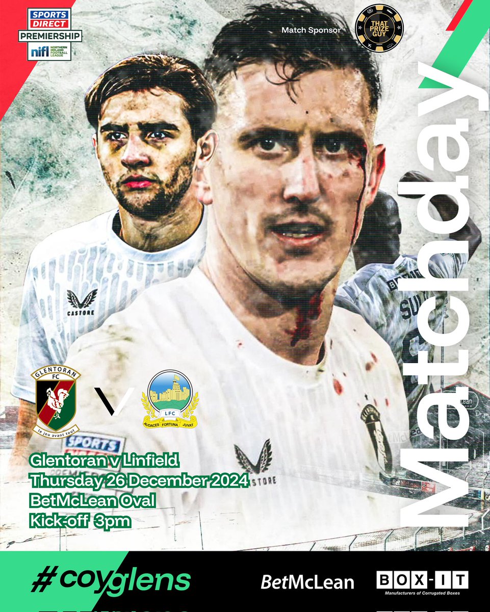𝗠𝗔𝗧𝗖𝗛𝗗𝗔𝗬 🟢🔴⚫️
🆚 Linfield 
⏰ 15.00
🏆 Sports Direct Premiership 
🎟️ SOLD OUT 
📺 Stream: live.glentoran.com
🏟️ BetMcLean Oval

Boxing Day has arrived 🙌

#COYGlens