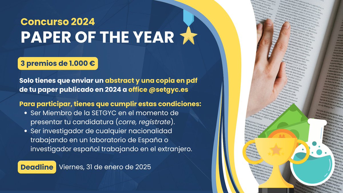 🎉 Termina el año y, con ello, ¡llega nuestro Concurso Paper of the Year 2024! 🏆

Desde la <a href="/SETGyC/">SETGyC</a> queremos premiar con 💰 1.000 € los mejores artículos de investigación publicados en 2024 sobre terapia génica y terapia celular. ¡Y lo ponemos muy fácil! ⬇️