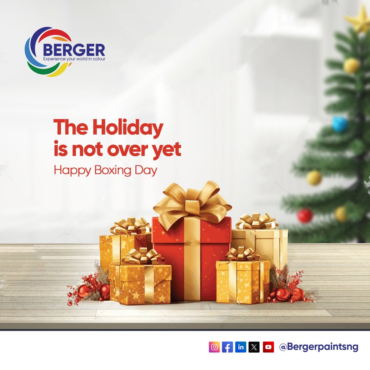 Bergerpaintsng's tweet photo. Celebrate Boxing Day in Colour!

The celebrations are far from over!

Give your space the gift of vibrant colours and make the season unforgettable with Berger Paints.

Happy Boxing Day!

#BergerPaints
#BoxingDayWithBerger
#BoxingDayCelebration
#ExperienceYourWorldInColour https://t.co/5BU0cIH58g