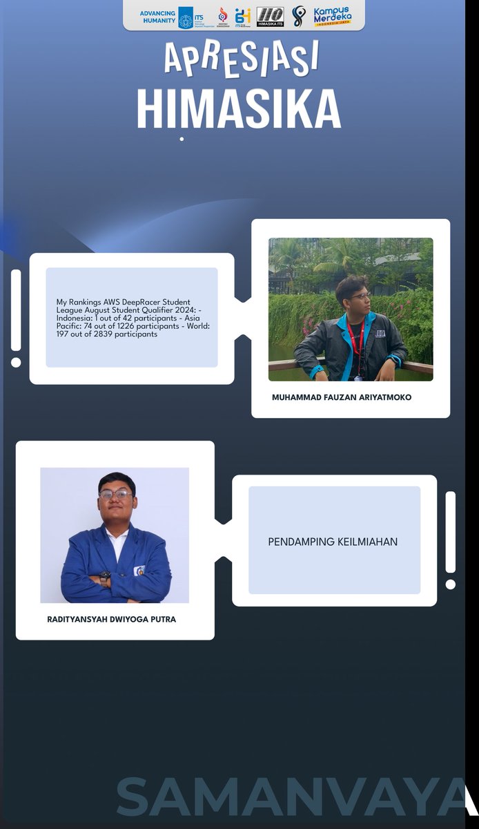 [APRESIASI HIMASIKA ITS]

Halo Sobat Himasika!! 👋🏻
Selamat kepada teman teman HIMASIKA!! Semoga menjadi motivasi bagi teman-teman lain untuk berkontribusi dan menambah pengalaman!!
 GOOD JOB, WE PROUD OF YOU!!🙌🏻

#APRESIASI
#HUMANRESOURCE
#SAMANVAYA
#HIMASIKAITS2024
#HIMASIKAITS