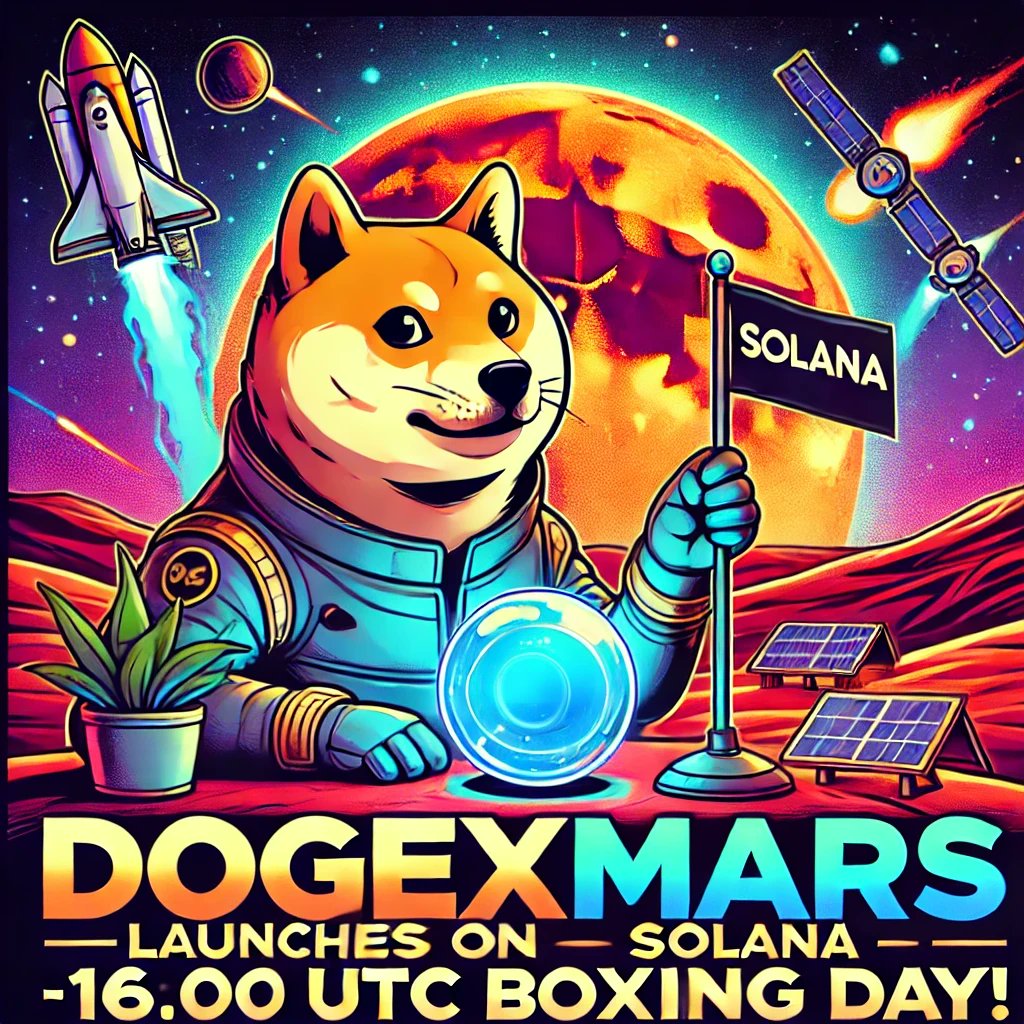 DogeXmarss's tweet photo. Solana just became the launchpad for a mission to Mars!
#DOGEXMARS lifts off at 16:00 UTC today ๐.
๐ The ultimate Boxing Day gift is just one click away: link in bio.
Be early. Be epic. Be part of Dogexmars.
#altcoins #sol #shib #cpaw #fuskways #pepe #babyneirobnb https://t.co/o75wPorbOt
