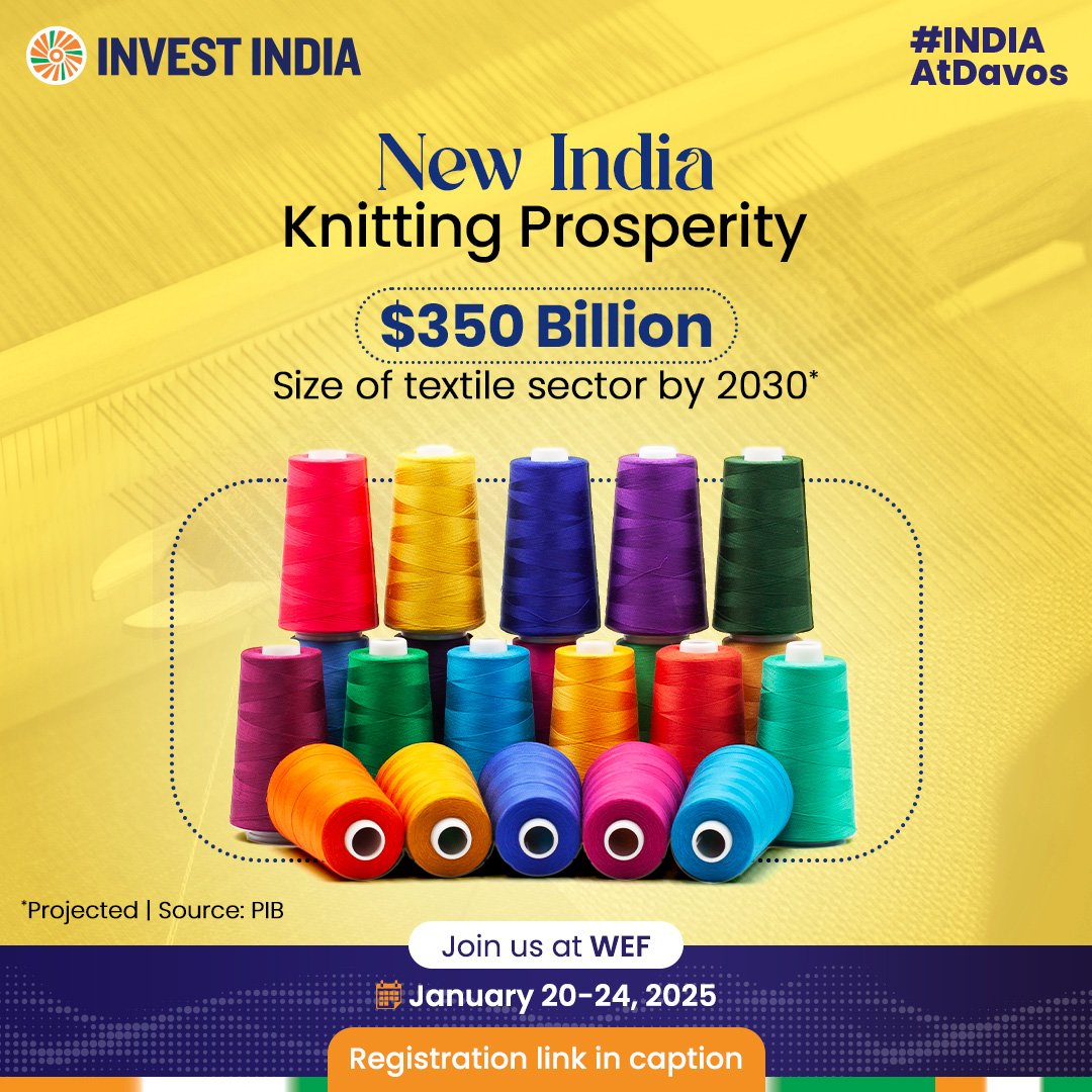 investindia's tweet image. With a presence across the value chain, rich raw materials, booming exports and a thriving market, #NewIndia’s #textilessector is stitching its legacy as a global powerhouse.

Get the latest updates on #WEF25: bit.ly/II_DAVOS

#InvestInIndia #IndiaAtDavos #Davos #WEF