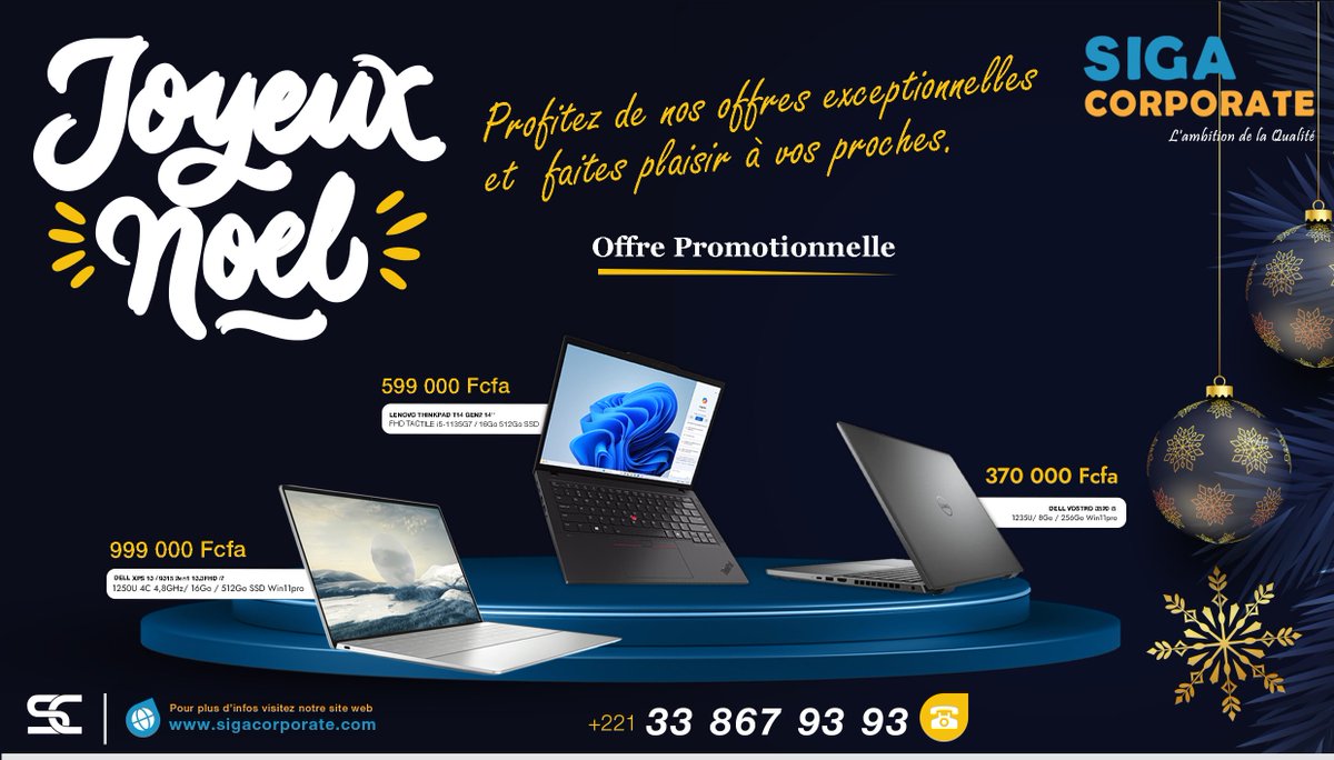 CorporateSiga's tweet photo. 📌𝗣𝗥𝗢𝗠𝗢 𝗙𝗜𝗡 𝗗’𝗔𝗡𝗡𝗘́𝗘  jusqu'au 05 Janvier, Profitez de nos offres exceptionnelles et faites plaisir à vos proches. 📷
#promo
#fêtesdefindannée
#sigacorporate
#laptop #Dell #Lenovo https://t.co/czjHQliUoZ