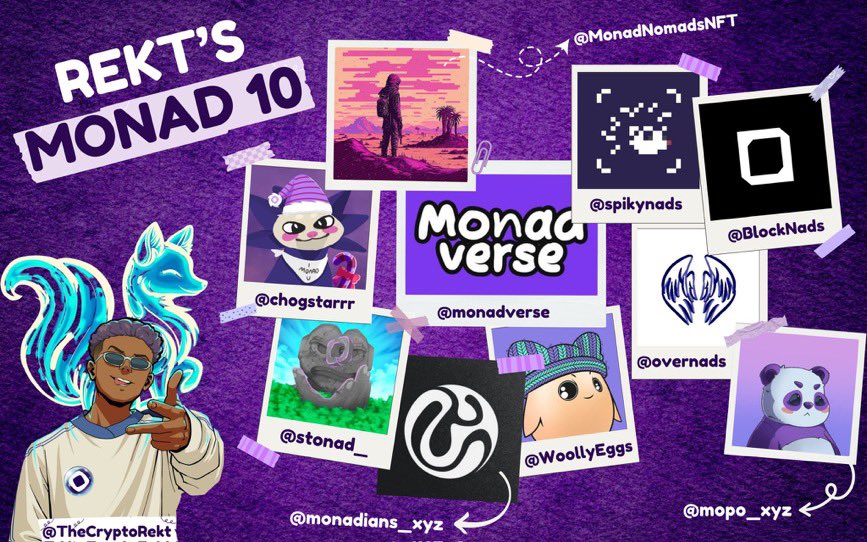 TheCryptoRekt's tweet image. These are my NFT picks,This should be list of your must have WL on Monad 💜

@monadverse 
@chogstarrr  
@spikynads 
@MonadNomadsNFT 
@BlockNads
@overnads
@monadians_xyz
@stonad_
@WoollyEggs
@mopo_xyz

How many do you have? Get to work Nads💜