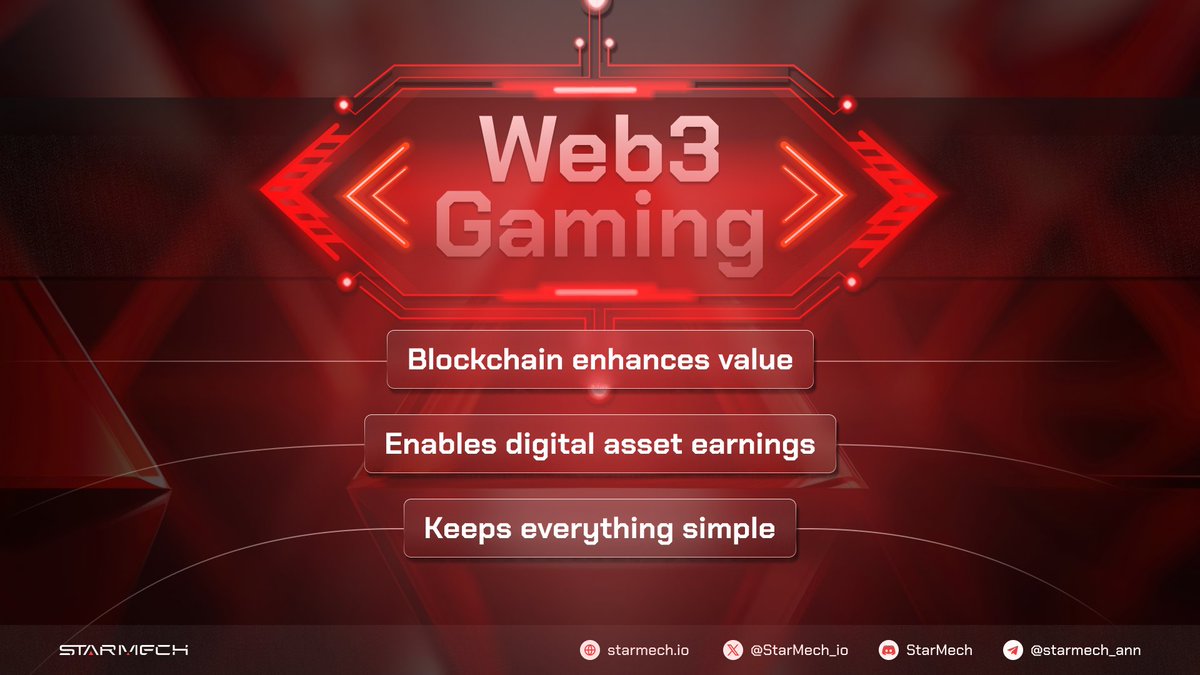 StarMech_io's tweet photo. In Web3 gaming, technology unlocks new possibilities like digital ownership, but it’s the gameplay that truly matters.

At #StarMech, we ensure the blockchain enhances value, enables digital asset earnings, and keeps everything simple for players.

Because at the heart of it, it’s all about letting gamers focus on what they love—gaming.