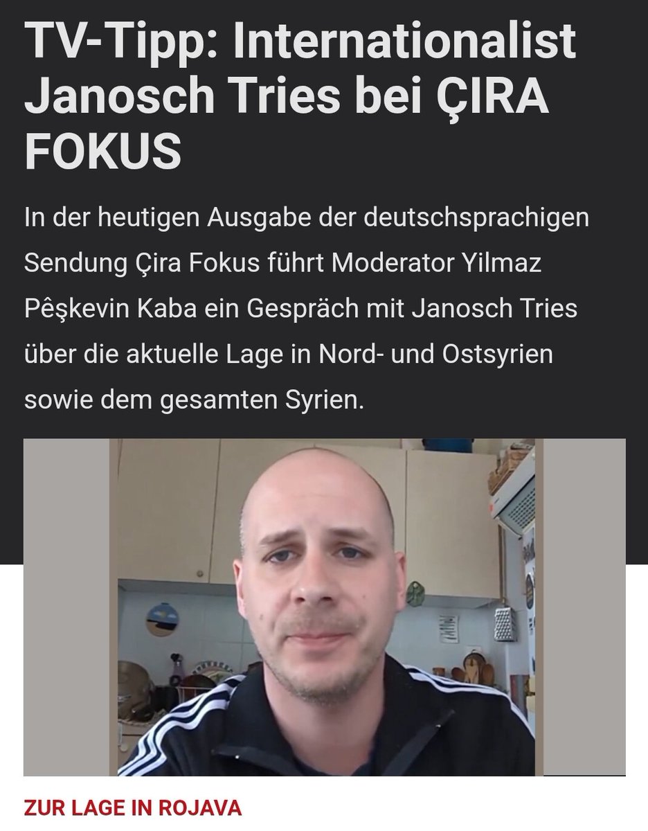 Yilmaz Pêşkevin Kaba (@yilmazkaba) on Twitter photo anfdeutsch.com/aktuelles/tv-t…
_Die Sendung am *26. Dezmeber beginnt um 20 Uhr* und kann auch über den Livestream verfolgt werden ( linktr.ee/ciratv )_
*_Alternativ:_* myflixtv.com - ku.karwan.tv/cira-tv.html
<a href="/FelixDerik/">Janosch Tries</a>
<a href="/CiraReport/">ÇiraReport</a>
<a href="/tv_cira/">Çira TV</a> anfdeutsch.com/aktuelles/tv-t…
_Die Sendung am *26. Dezmeber beginnt um 20 Uhr* und kann auch über den Livestream verfolgt werden ( linktr.ee/ciratv )_
*_Alternativ:_* myflixtv.com - ku.karwan.tv/cira-tv.html
<a href="/FelixDerik/">Janosch Tries</a>
<a href="/CiraReport/">ÇiraReport</a>
<a href="/tv_cira/">Çira TV</a>