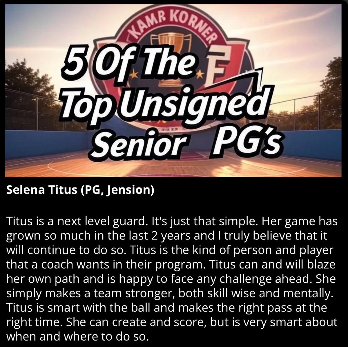BNB (BIG NIK BASKETBALL) (@_bnbfamily) on Twitter photo Coaches! <a href="/SelenaTitus14/">Selena Titus</a> is a hidden gem. Don’t let the size fool you. She has a big heart and strong mental. She can also hoop! Elite ball handler and pesky defender. She can score as well. Coaches DM me! Coaches! <a href="/SelenaTitus14/">Selena Titus</a> is a hidden gem. Don’t let the size fool you. She has a big heart and strong mental. She can also hoop! Elite ball handler and pesky defender. She can score as well. Coaches DM me!
