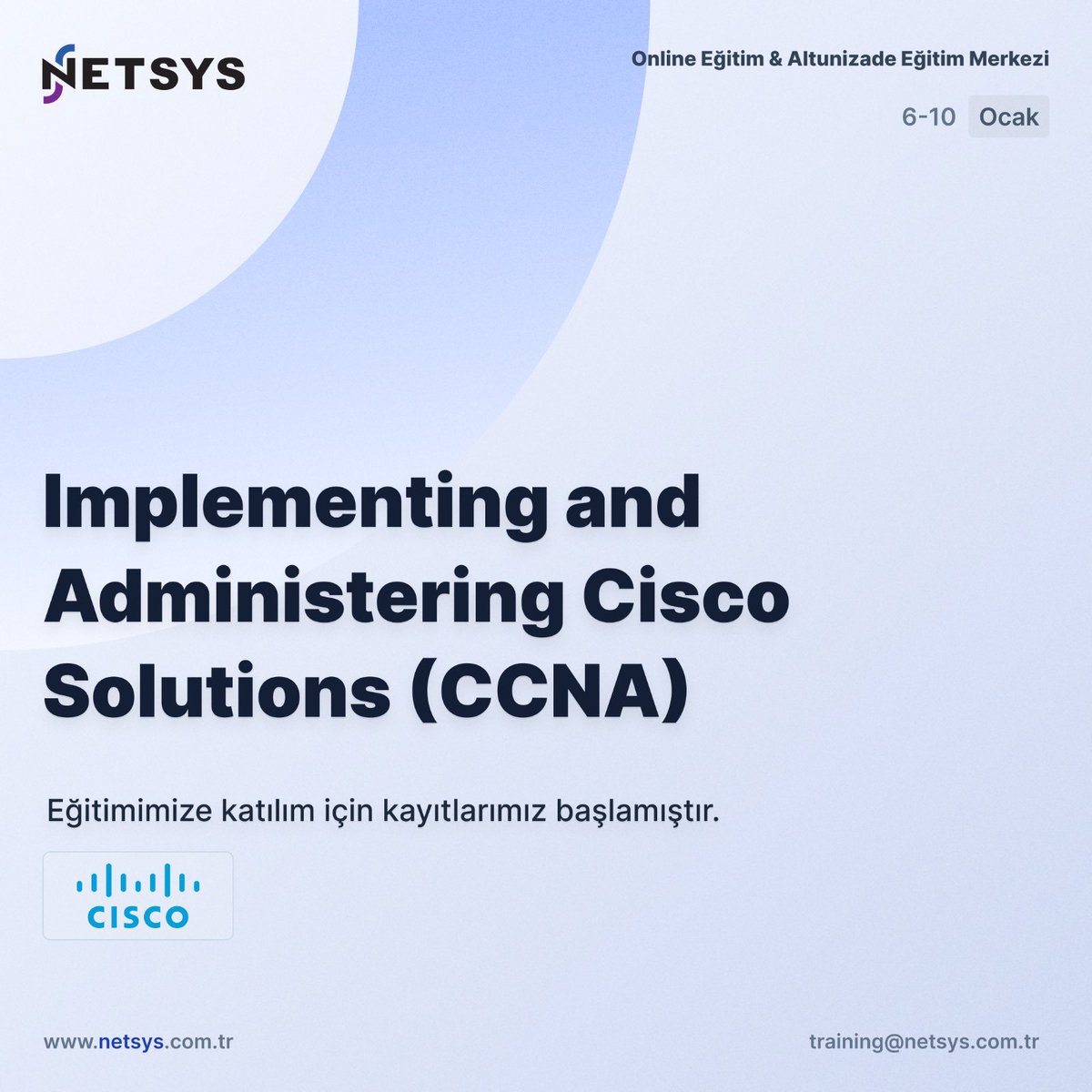 netsysbilisim_'s tweet image. Registration for participation in our Implementing and Administering Cisco Solutions (CCNA) Training, which will be held from 6 to 10 January 2025, has started.

For registration; training@netsys.com.tr

#NETSYSBilişim #Cisco #CCNA #Networking #CyberSecurity #Training
